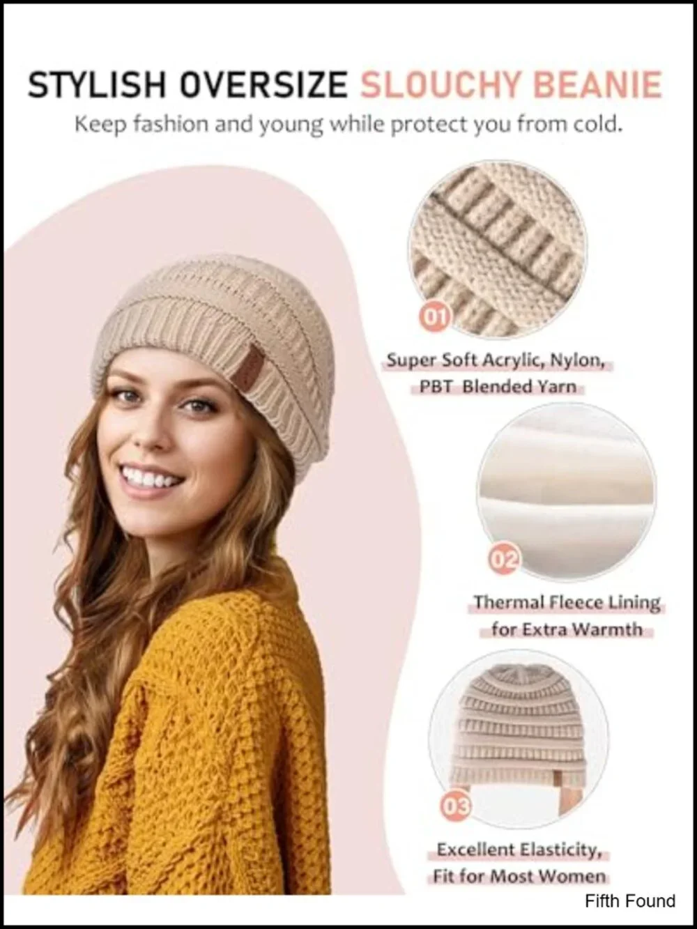 Fleece Lined Winter Accessories Set, Slouchy Beanie Scarf Gloves Headband 4